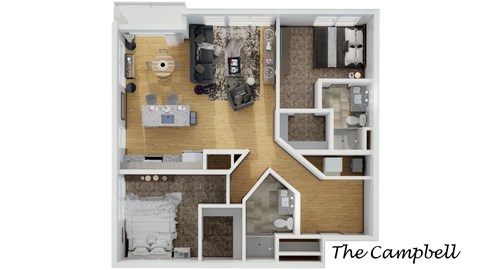 A 3D rendered image of a house layout called "The Campbell".